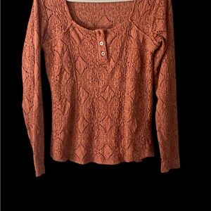 Maurices Orange Ribbed Long Sleeve Polo Blouse-EUC